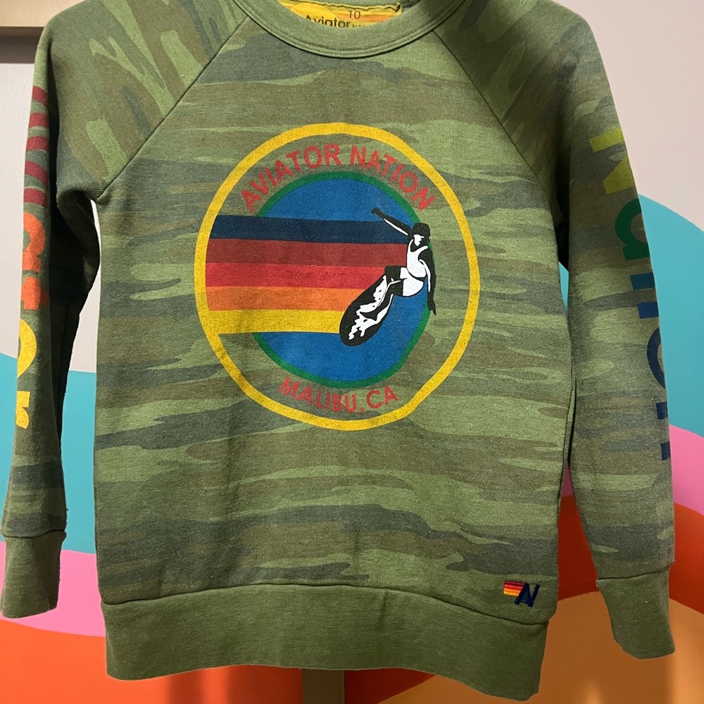 Aviator Nation Green Camo Kids Sweatshirt